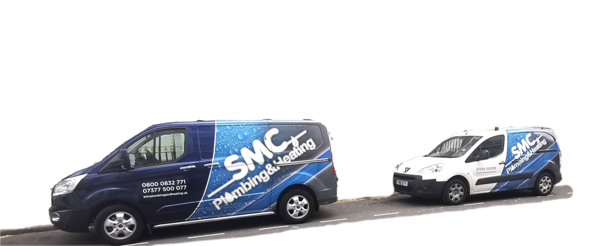 The two SMC Plumbing and Heating branded vans that serve Cardiff